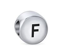 Bling Jewelry Blocco cerchio rotondo lettera F alfabeto iniziale fascino perline per le donne per adolescente .925 argento sterling per braccialetto europeo