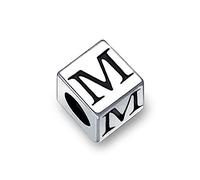Bling Jewelry Blocco Lettera M Iniziale Alfabeto Charm Bead Per Donne Per Adolescenti .925 Argento Sterling Per Bracciale Europeo