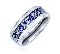 Bling Jewelry Blu Argento Tono Nodo Celtico Drago Intarsio Coppie Titanium Wedding Band Anelli Per Gli Uomini Per Le Donne Comfort Fit 8Mm