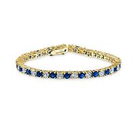 Bling Jewelry Blu Bianco Alternato Simulato Zaffiro Rotondo Cubic Zirconia 12,00 Ct 4 Prong Basket Set Solitario Aaa Cz Bracciale Da Tennis Per Le Donne Prom Sposa 14K Placcato Oro 7,5 Pollici