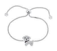 Bling Jewelry Bracciale Bolo con Cucciolo di Cane in Zirconia Cubica CZ per Donne e Adolescenti, Placcato Argento con Chiusura Scorrevole Regolabile a Sfera