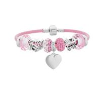 Bling Jewelry Bracciale Con Ciondoli Multipli A Tema Cuore Per Mia Moglie Nuova Madre Personalizzato In Pelle Rosa.925 Argento Sterling Chiusura A Scatto A Barilotto Europeo 7 Pollici
