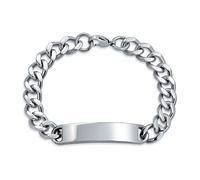 Bling Jewelry Bracciale con Nome Identificativo Placcato a Maglia Cubana per Uomo Personalizzato con Nome Inciso in Acciaio Inossidabile Tono Argento 7,5 Pollici