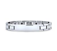 Bling Jewelry Bracciale identificativo in acciaio inossidabile tono argento personalizzabile per uomo con targhetta personalizzata a catena 8,5 pollici