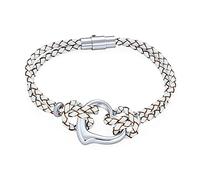 Bling Jewelry Bracciale in pelle intrecciata a più fili con cordoncino sottile intrecciato bianco a cuore aperto da donna - Acciaio tono argento regalo per fidanzata