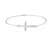 Bling Jewelry Bracciale Rigido Con Croce Laterale In Argento Sterling 925 Fine Per Donne Adolescenti Con Fede Cristiana Ispiratrice Religiosa Delicata E Semplice