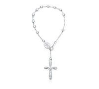 Bling Jewelry Bracciale Rosario Religioso con Crocifisso di Gesù, Croce Infinito, Vergine Maria, Perline di Preghiera in Argento Sterling .925 per Donna Comunione 3MM Perla 7 Pollici