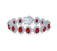Bling Jewelry Bracciale Statement da Donna con Corona Nuziale Halo Grande Ovale Rosso CZ Moda Tennis per Matrimonio Prom Rubino Simulato Zirconia Cubica Ottone Placcato Argento