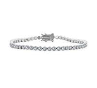 Bling Jewelry Bracciale Tennis da Donna per Matrimonio, Festa, Nuziale, con Zirconi Cubici Chiari, Circolare, Solitario AAA CZ, Sottile, con Castone a Bolle, Placcato Argento, 8 Pollici