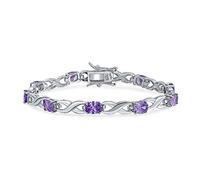 Bling Jewelry Bracciale Tennis Infinito Alternato con Zirconi Cubici AAA Viola Ametista Simulata da 9CT, Ovale, per Donna, per Fidanzata, in Argento Sterling .925, 7,5 Pollici