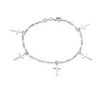 Bling Jewelry Bracciale Tradizionale Cristiano Religioso con 5 Ciondoli a Croce Pendenti per Ragazze e Donne, Catena Figaro Lucidata in Argento Sterling .925, Polso da 7 Pollici.