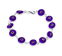Bling Jewelry Braccialetto Amuleto di Protezione Portafortuna con Perla di Vetro Trasparente Turca Occhio di Malocchio per Donne e Adolescenti in Argento Sterling .925 Viola Traslucido 7 Pollici
