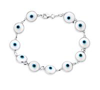 Bling Jewelry Braccialetto Amuleto di Protezione Portafortuna con Perla di Vetro Turca Occhio di Malocchio per Donne e Adolescenti in Argento Sterling .925 Bianco 7 Pollici