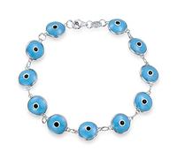 Braccialetto Amuleto di Protezione Portafortuna con Perline di Vetro Turchese Opaco Turco Occhio di Malocchio per Donne e Adolescenti in Argento Sterling .925, 7,5 Pollici