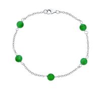 Bling Jewelry Braccialetto Delicato E Semplice Con Autentica Pietra Preziosa Di Giada Verde A Forma Di Sfera Con Catena A Tazza Di Latta Per Donne In Argento Sterling .925 Lungo 7 Pollici