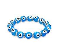 Bling Jewelry Braccialetto Elasticizzato Con Perline In Vetro Turchese Blu A Occhio Di Vetro Malocchio Per Donne Adolescenti, Con Spaziatori Di Cristallo A Rondella Per Protezione E Buona Fortuna