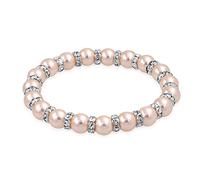 Bling Jewelry Braccialetto Elastico A Filo Di Perle Rosa Chiaro Simulato Impilabile Per Donne Con Rondella Di Cristallo Bianco E Spaziatore Di Ottone Placcato Argento