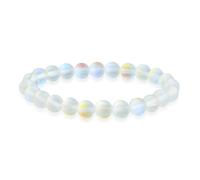 Bling Jewelry Braccialetto Elastico Con Perline Rotonde Di Moonstone Bianco Creato Con Effetto Iridescente Arcobaleno, Adatto A Donne, Uomini E Adolescenti Di Entrambi I Sessi.