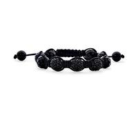 Bling Jewelry Braccialetto Ispirato A Shamballa Con Palla Di Cristallo Nero Pavé Per Donne E Uomini Cordino Nero Regolabile