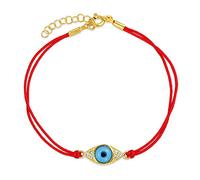 Bling Jewelry Braccialetto minimalista delicato con occhio turco blu su filo rosso per donne e adolescenti, accento CZ, placcato in oro 14K, argento sterling .925