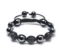 Bling Jewelry Braccialetto Nero In Ematite Con Cristalli Pave Per Donne E Uomini Con Cordino Nero Regolabile