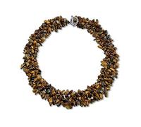 Bling Jewelry Brown Tiger Eye Gemstone Chunky Chips Cluster Bib Multi Strand Statement Necklaces Per Le Donne Placcato Argento
