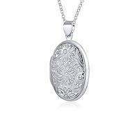 Bling Jewelry Ciondolo Collana Portafoto Personalizzabile In Argento Sterling .925 Stile Vintage Ossidato Con Motivo A Rilievo Di Girasole Floreale Per Donne Design Rotondo Ovale