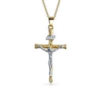 Bling Jewelry Ciondolo Crocifisso Inri Con Croce Tradizionale Cristiana Religiosa Placcato In Oro 18K Per Donne E Uomini