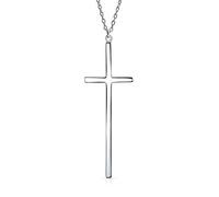 Bling Jewelry Collana Con Ciondolo A Croce Latina Moderna Allungata, Semplice, Lunga, Piatta E Sottile, Delicata, Per Donne, Adolescenti, Argento 925