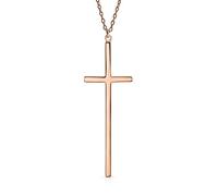 Bling Jewelry Collana Con Ciondolo A Croce Latina Religiosa Semplice, Lunga, Piatta, Sottile E Delicata Per Donna, Placcata In Oro Rosa (925).