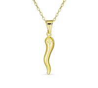 Bling Jewelry Collana con ciondolo a forma di cornicello portafortuna (peperoncino) placcato oro