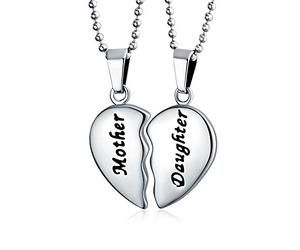 Bling Jewelry Collana con ciondolo a puzzle spezzato a forma di cuore per madre e figlia, set di 2 pezzi separabili, in acciaio inossidabile tono argento per mamma.