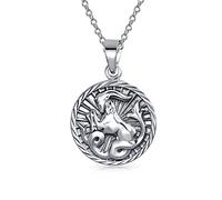 Bling Jewelry Collana Con Ciondolo Dello Zodiaco Del Capricorno Grande Medaglione Rotondo In Argento 925 Ossidato Catena Da 18 Pollici