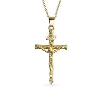 Bling Jewelry Collana Con Ciondolo Tradizionale Religioso Cristiano Di Gesù Inri Crocifisso Croce In Oro 18K Placcato Per Donne E Uomini