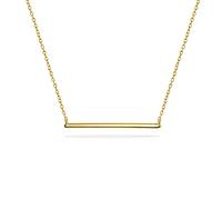 Bling Jewelry Collana con pendente a barra rotonda orizzontale minimalista sottile per donne e adolescenti placcata in oro 14K argento .925