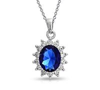Bling Jewelry Collana con pendente a corona ovale in stile vintage con zaffiro sintetico blu reale AAA CZ per donne in argento sterling .925