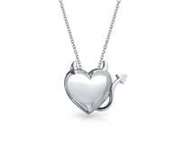 Bling Jewelry Collana con pendente a forma di cuore con corna di diavolo per donne per fidanzata in argento sterling lucidato .925, 16 pollici.