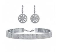 Bling Jewelry Collana Girocollo A 5 File Con Cristalli Per Sposa E Orecchini Pendenti A Lampadario Con Zirconi Cubici A Cerchio Vintage Set Di Gioielli Per Donne Placcato Argento