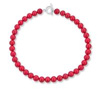 Bling Jewelry Collana girocollo in perle rotonde di calcite rossa classica semplice liscia occidentale da 10MM per donne adolescenti con chiusura placcata in argento da 17 pollici.