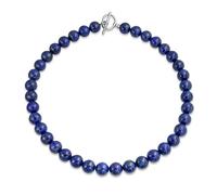 Bling Jewelry Collana girocollo semplice classica occidentale in gioielli con perline rotonde in lapislazzuli blu scuro da 10MM per donne con chiusura placcata in argento da 15 pollici.