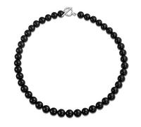 Bling Jewelry Collana girocollo semplice e classica in stile occidentale con perle rotonde di onice nero da 10MM per donne e adolescenti, con chiusura placcata in argento, 15 pollici.
