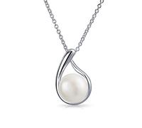 Bling Jewelry Collana Pendente a Goccia con Perla Coltivata d'Acqua Dolce Bianca Elegante da Sposa - Argento Sterling .925 per Donne Matrimonio