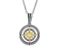 Bling Jewelry Collana Pendente Con Medaglione Vichingo Da Viaggio Esploratore Unisex Con Bussola Rosa Del Nord Ispiratrice In Argento Sterling Placcato Due Toni .925 Con Catena Per Uomini E Donne