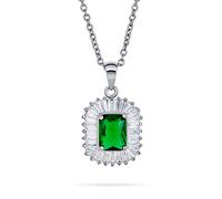 Bling Jewelry Collana Pendente Rettangolare Verde Stile Art Déco con Halo di Zirconi Cubici AAA Simulati Taglio Smeraldo per Donna Placcata Argento