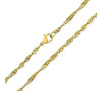 Bling Jewelry Collana Unisex Sottile a Catena Intrecciata di Singapore 2,5MM per Donna in Acciaio Inossidabile Placcato Oro Giallo 18 Pollici