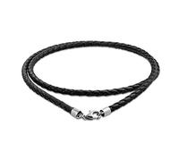 Bling Jewelry Cordino Intrecciato In Vera Pelle Nera Per Collana Con Ciondolo Per Donne, Uomini E Adolescenti. Chiusura A Moschettone In Argento .925 Lunga 14 Pollici