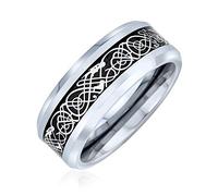 Bling Jewelry Due Toni D'Argento Nero Nodo Celtico Drago Intarsio Coppie Titanio Fedi Nuziali Per Gli Uomini Per Le Donne Comfort Fit 8Mm
