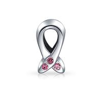 Bling Jewelry Empowering Pink Ribbon Breast Cancer Survivor 3 CZ Charm Bead - Autentico Argento 925 - Adatto Al Braccialetto Europeo - Regalo Premuroso Per Le Donne.