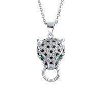 Bling Jewelry Estate Art Deco Style Animali Macchiati Nero Bianco Gatto Occhio Verde Cubic Zirconia CZ Pantera Collana Pendente Per Le Donne Placcato Argento Brass