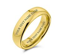 Bling Jewelry Fede Nuziale a Cupola Semplice in Titanio Personalizzata Anello Placcato in Oro 14K per Uomo e Donna Comfort Fit 6MM Inciso su Misura
